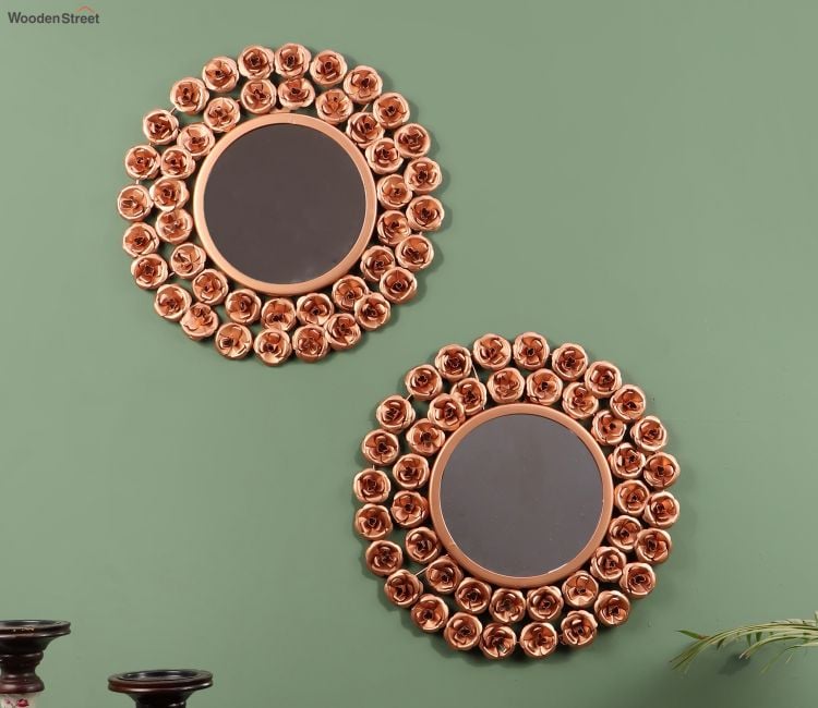 Copper Rose Mirror Wall Decor (Set of 2)