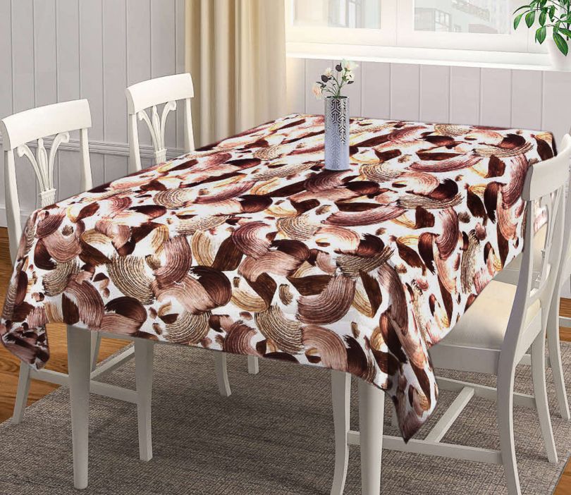 Cotton Brown Floral Printed 6 Seater Table Cover (72x52 Inch)