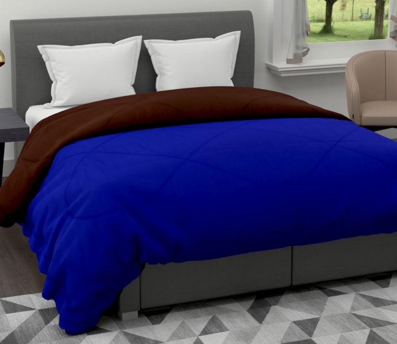 Blue And Brown 120 GSM All Weather Reversible Double Bed Quilt