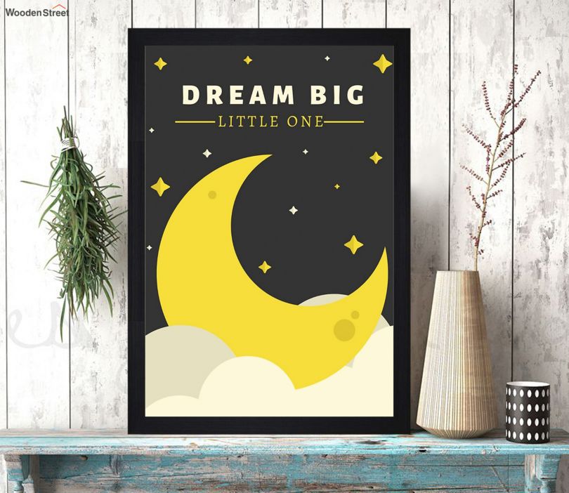 Dream Big Little One Yellow Kids Textured Paper Framed Art Print For Kids Room