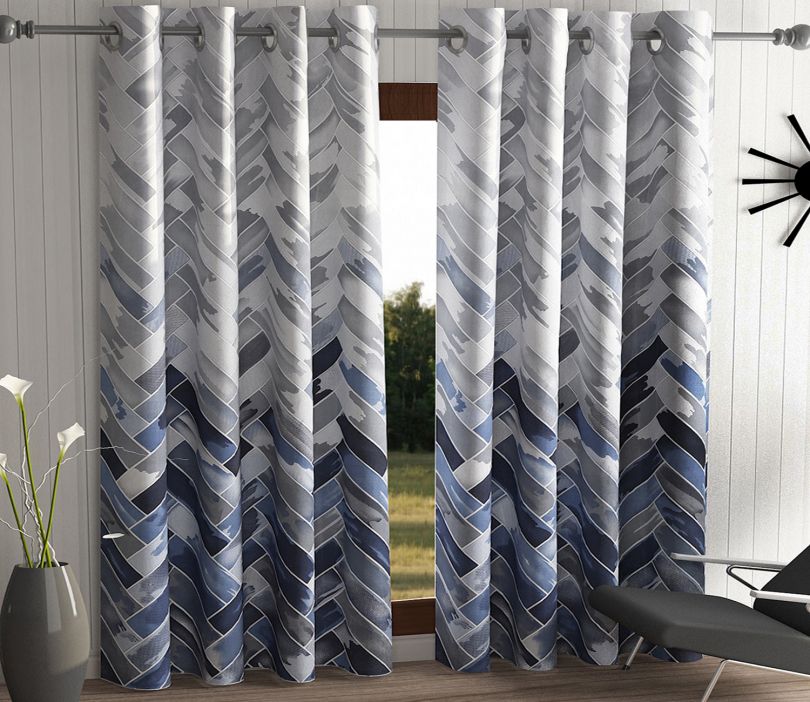 2 Pieces Home Sizzler Geometrical Panel Eyelet Polyester Long Door Curtains (Grey, 9 Feet)