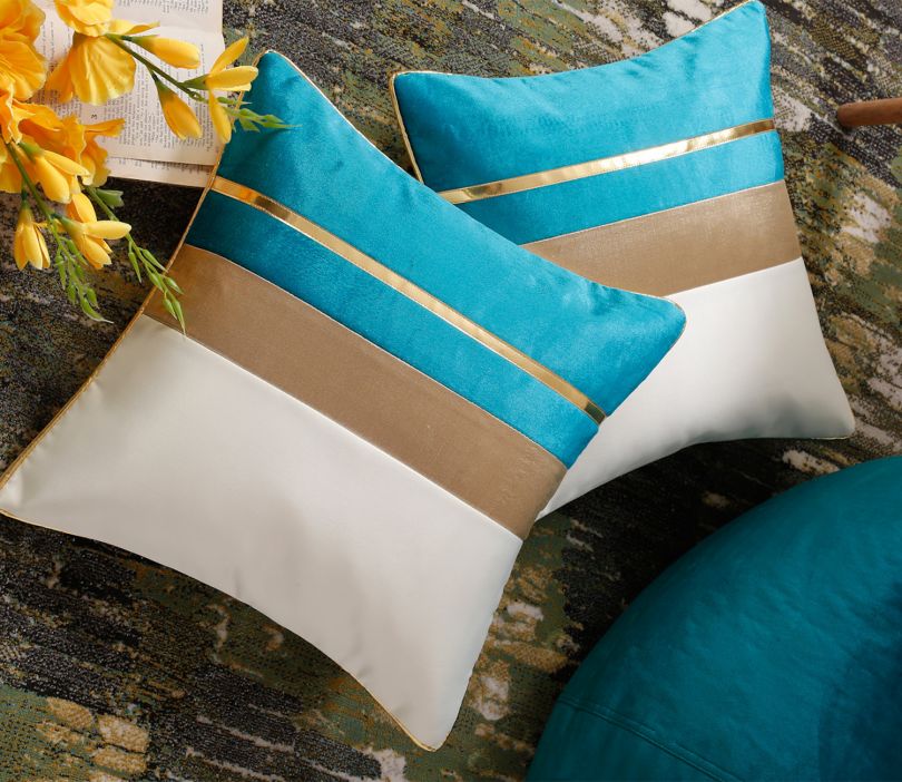 Blue Ethnic Cotton Cushion Covers Set of 2 (16 x 16 Inch)
