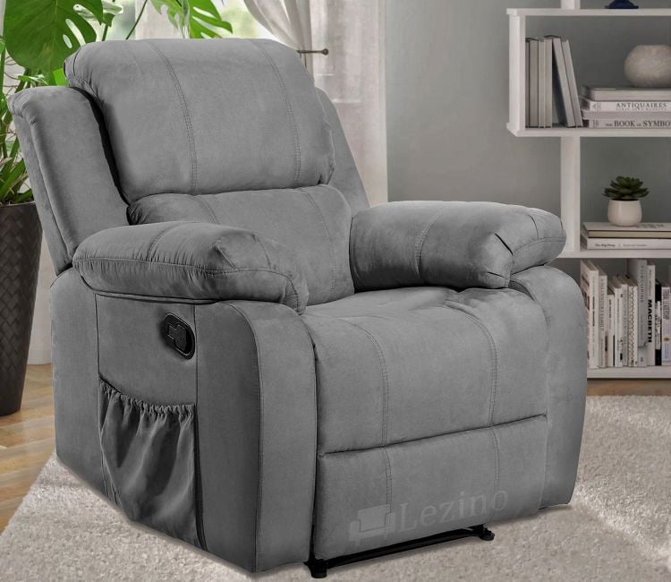 Atrimo 1 Seater Suede Fabric Manual Recliner Chair, Grey Colour