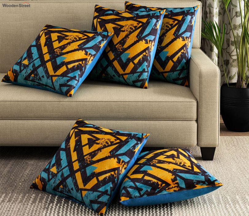 Lennon Abstract Print Throw Cushion Cover Set Of 5 (16x16 Inches)