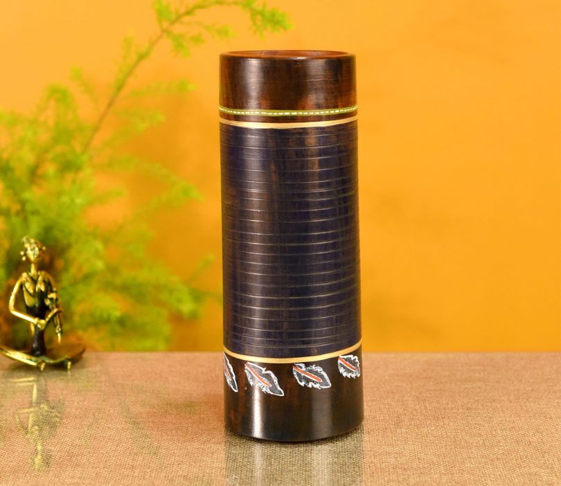 Tubular Shape Autumn Leaf Earthen Vase