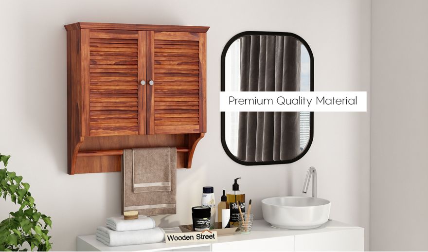 Haney Bathroom Cabinet Honey Finish In India Wooden Street Haney Bathroom Cabinet Honey Finish, Bathroom Cabinets Wooden