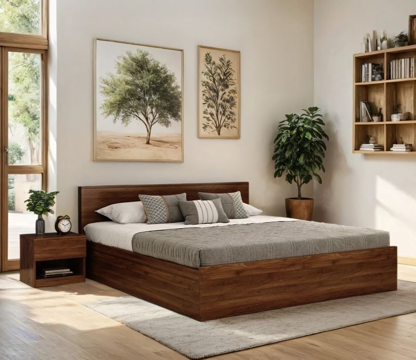 Clemency Bed with Box Storage (King Size, Columbian Walnut Finish)