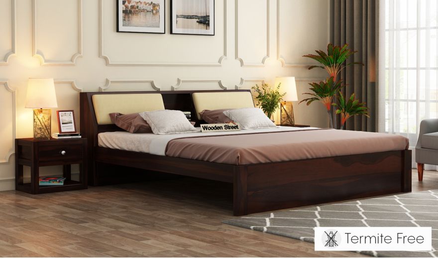 Walken Bed Without Storage Queen Size Walnut Finish In India Wooden Street Walken Bed Without Storage Queen, Modern King Size Bed Designs With Storage
