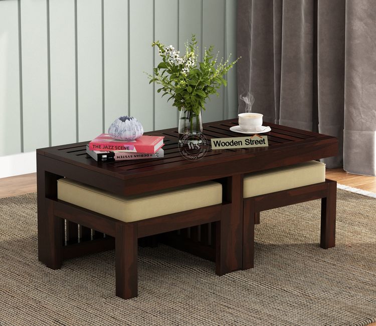 Farrow Center Table With Stools (Walnut Finish)