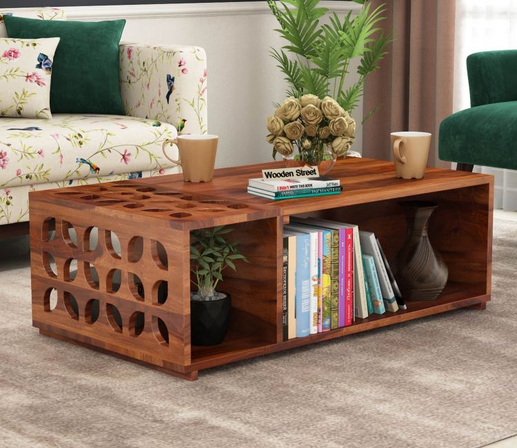 Ziegler Sheesham Wood Coffee Table with Open Storage (Honey Finish)