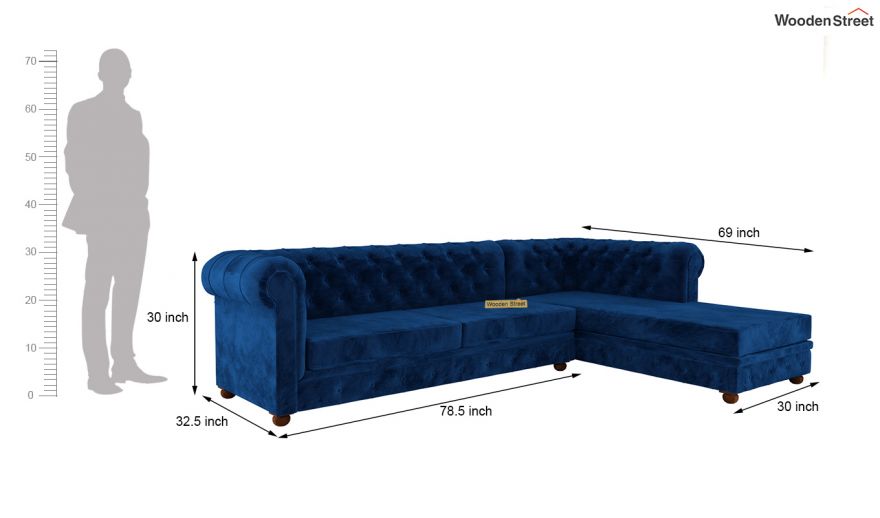 Henry L Shape Right Aligned Corner Sofa Velvet Indigo Blue In India Wooden Street Shape Right Aligned Corner Sofa Velvet, L Shape Sofa Ikea India