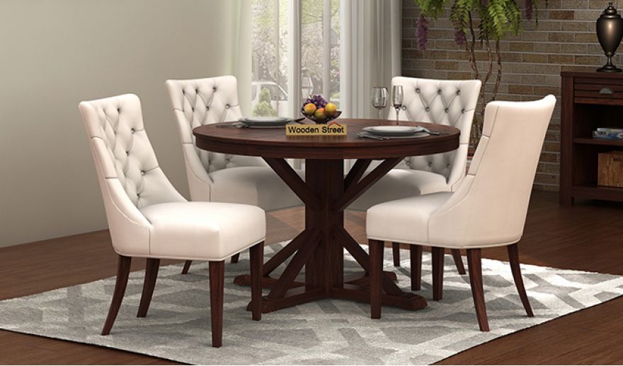Ashford 4 Seater Dining Table Set Walnut Finish In India Wooden Street Ashford 4 Seater Dining Table Set, Round Dining Table Design In Wood