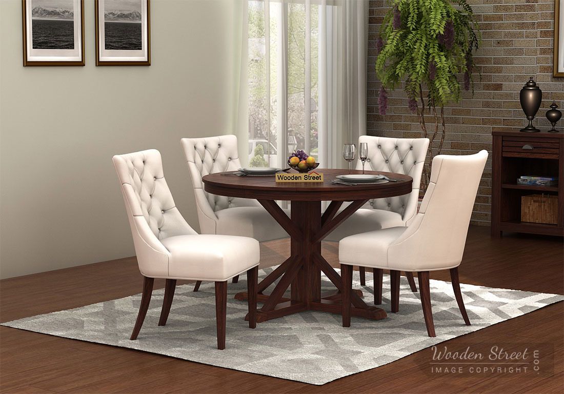 Buy Ashford 4 Seater Dining Table Set Walnut Finish Online In India Wooden Street