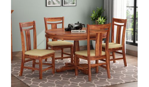 Isadora 4 Seater Round Dining Set Honey Finish In India Wooden Street Isadora 4 Seater Round Dining Set, Round Dining Table Chairs Set