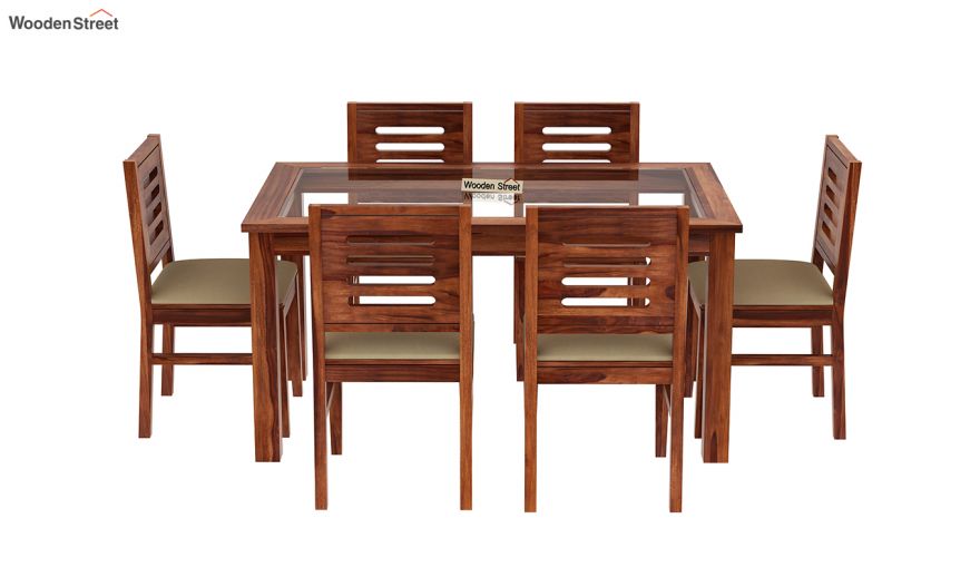 Janet 6 Seater Dining Set With Glass Top Honey Finish In India Wooden Street Janet 6 Seater Dining Set With, Are Glass Top Dining Tables Out Of Style
