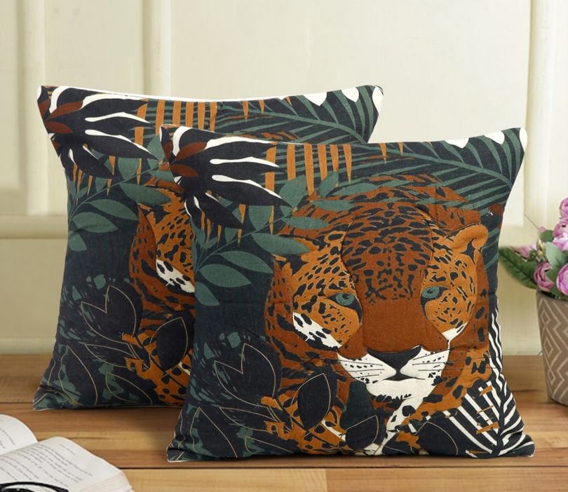 Animal Digital Printed Cotton Cushion Cover Set of 2 (Multicolor, 20 x 20 Inch)