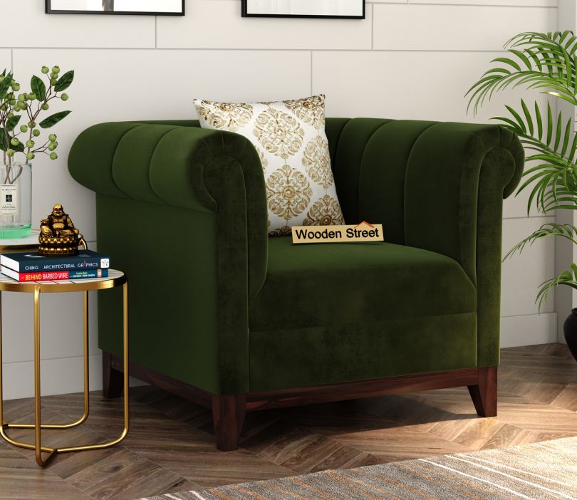 Arbor 1 Seater Sofa (Velvet, Dark Olive Green)