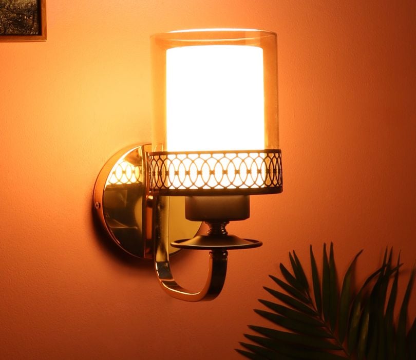 Cylindrical Two Layered Lighting Wrought Iron Rustic Finish Wall Light