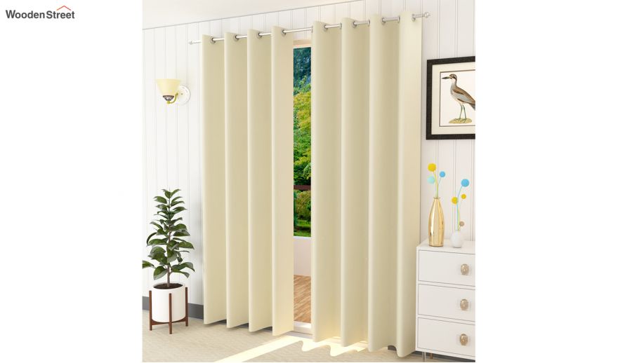 Cream Colour Solid Polyster Door Curtains 84 X 44 Inch Set Of 2 In India Wooden Street Cream Colour Solid Polyster Door, 84 In Curtains