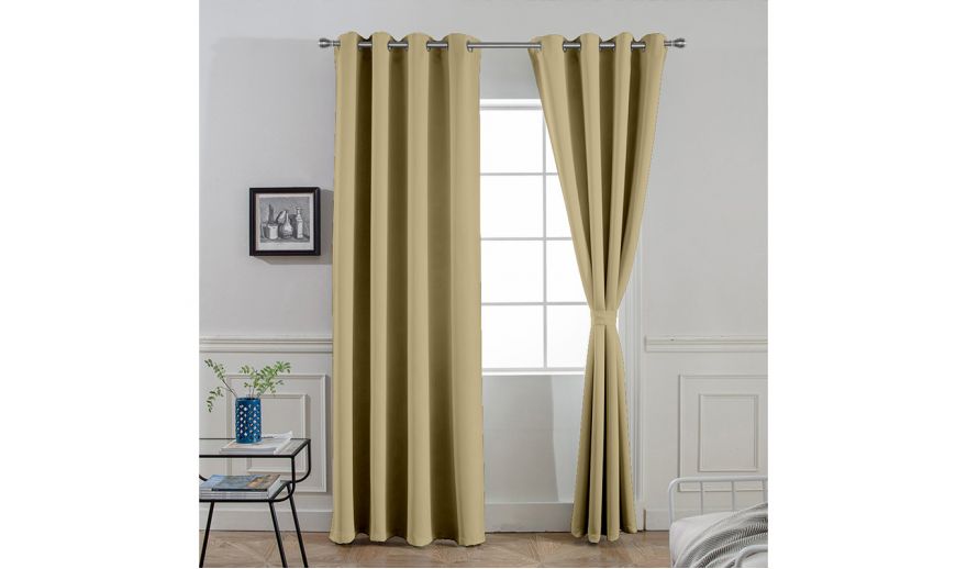 Khaki Polyster Long Door Curtains Set Of 2 84 X 49 Inch In India Wooden Street Khaki Polyster Long Door Curtains, 84 In Curtains