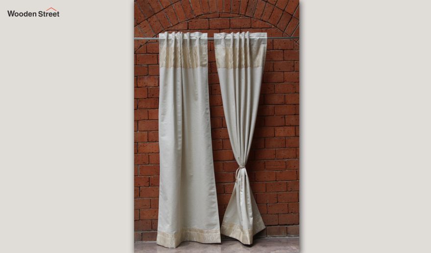Off White Gold Blend Brocade Patchwork Polyster Curtain 90 X 42 Inch In India Wooden Street Off White Gold Blend Brocade, White Gold Curtains