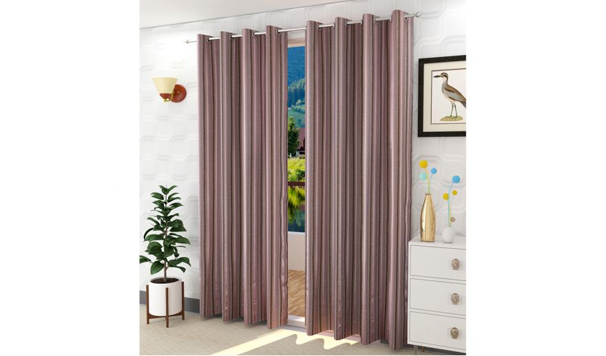 Pink Colour Striped Door Curtains 84 X 44 Inch Set Of 2 In India Wooden Street Pink Colour Striped Door Curtains, 84 In Curtains