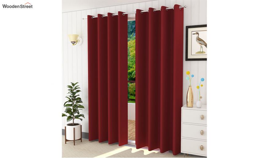 Red Colour Solid Polyster Door Curtains 84 X 44 Inch Set Of 2 In India Wooden Street Red Colour Solid Polyster Door, 84 In Curtains