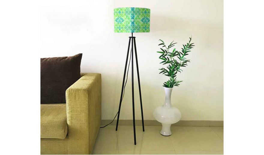 Green Mermaid Watercolor Tripod Floor Lamp In India Wooden Street Green Mermaid Watercolor Tripod, Mermaid Floor Lamp