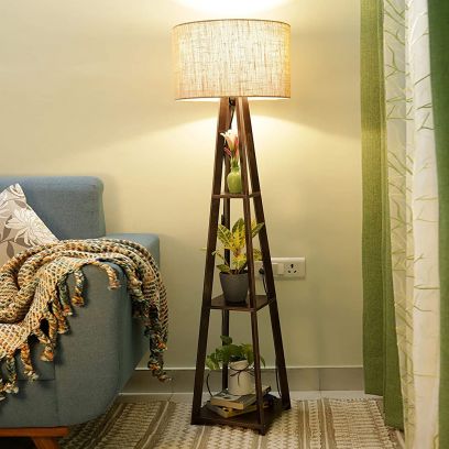 Floor Lamps Upto 70 Off Woodenstreet Floor Lamps Upto 70 Off, Weathered Wooden Floor Lamp With Shelving Unit