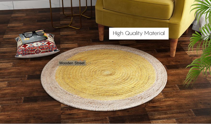 Golden Ripple Jute Braided Round Rug 3 X Feet In India Wooden Street Golden Ripple Jute Braided Round, 36 Inch Round Jute Rug