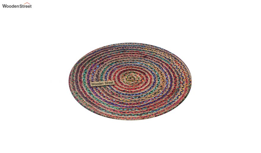 Patchwork Ripple Jute Chindi Braided Round Rug 3 X Feet In India Wooden Street Patchwork Ripple Jute Chindi, 10 Foot Round Rug