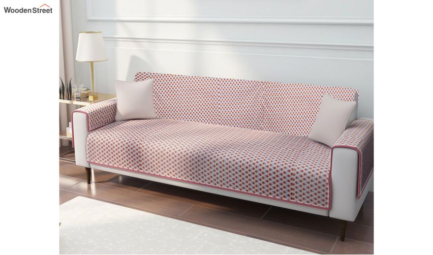 Pink Quilted Cotton 3 Seater Sofa Cover In India Wooden Street Pink Quilted Cotton 3 Seater Sofa Cover, Sofa Covers For Wooden Sofa