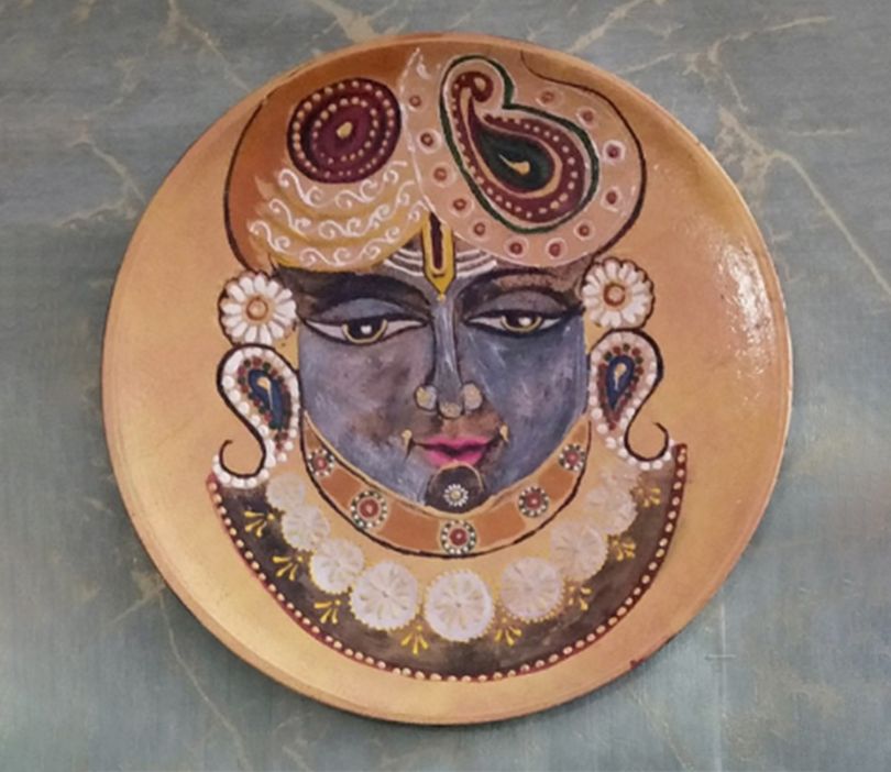 Multicolor Handpainted Shreenath Ji Wooden Wall Plate