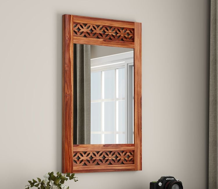 Cambrey Side Stripped Mirror With Frame (Honey Finish)