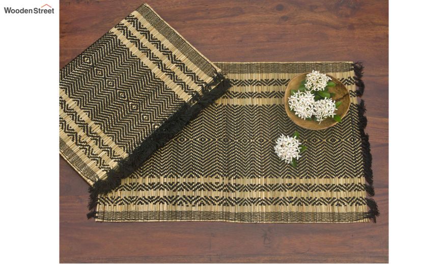 Buy Handmade Madur Kathi Natural Fibre Black Diamond Placemats and Table  Runner - Set of 7 Online in India - Wooden Street