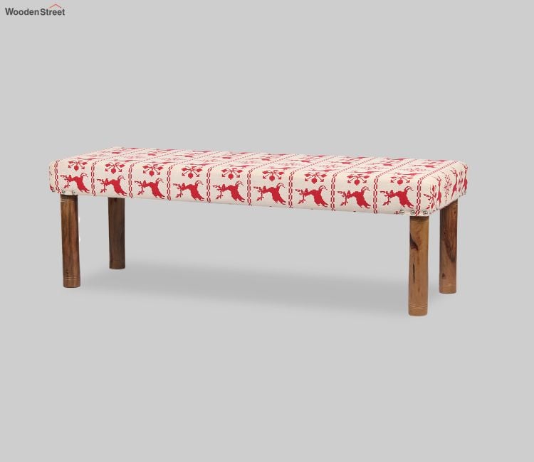 Red Deer Jacquard Solid Wood 2 Seater Bench