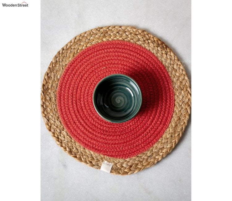 Multicolor Set of 2 Coral Round Jute and Cotton Placemat