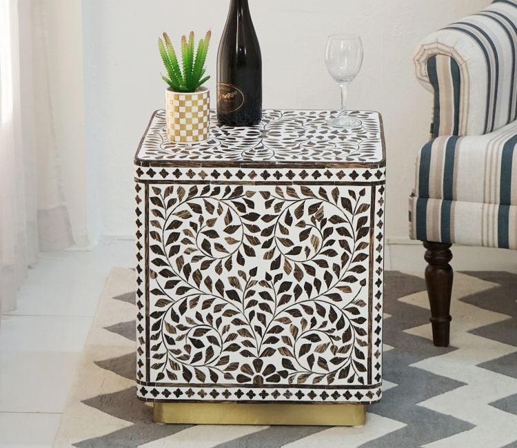 Facile Square Side End Table (Exotic Teak-Frosty White Finish)