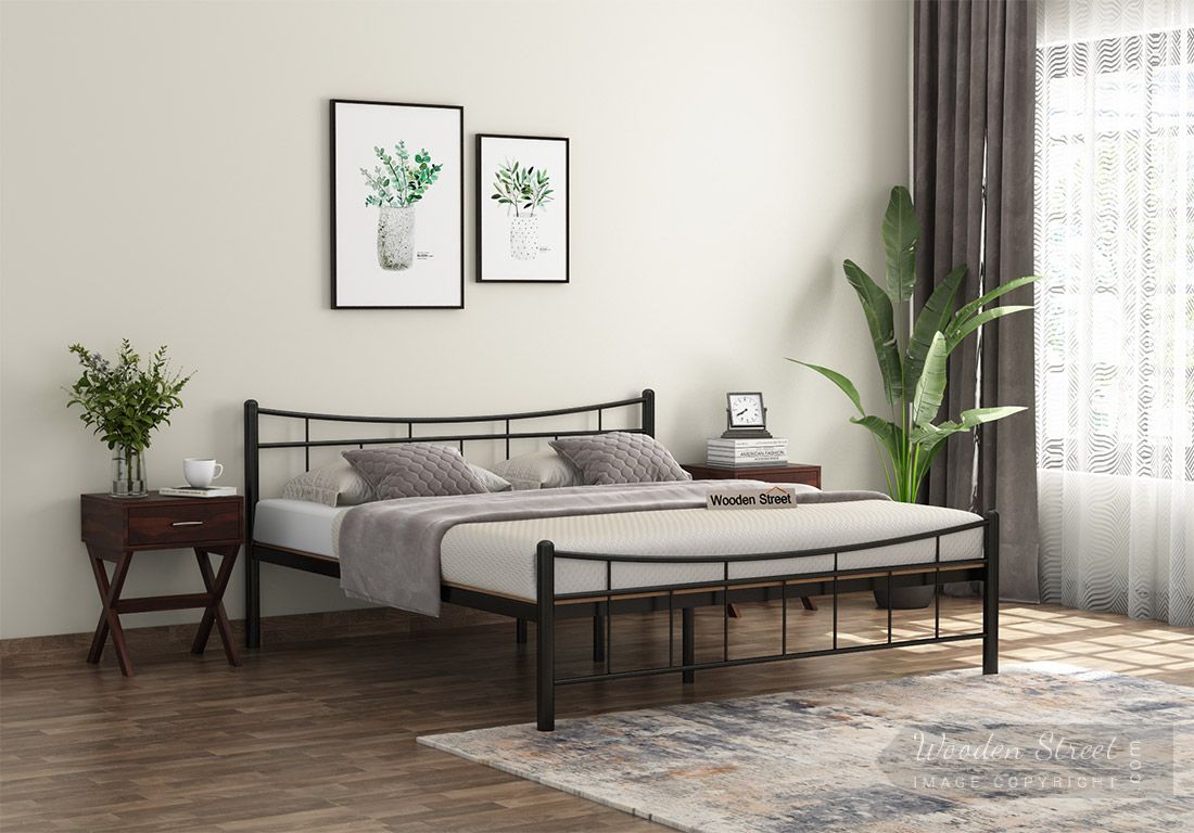Ellipse Brown Powder Coated Metal Bed With Particle Board King Size In India Wooden Street Ellipse Brown Powder Coated Metal Bed, Room And Board King Size Bed