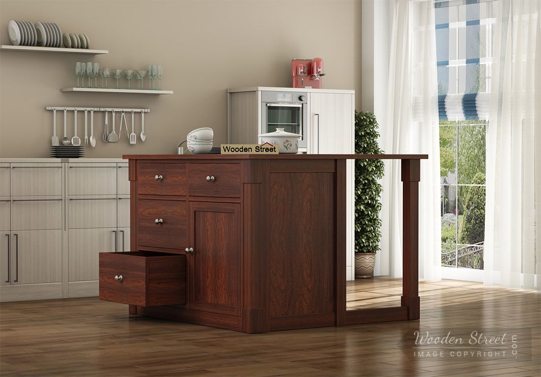 Buy Belle Kitchen Island Walnut Finish Online In India Wooden Street