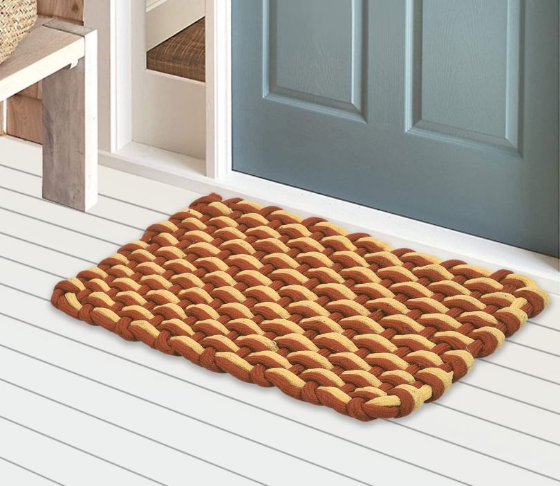 Braided 1 Piece Cotton Rectangular Doormat (Brown, 20 x 12 Inch)