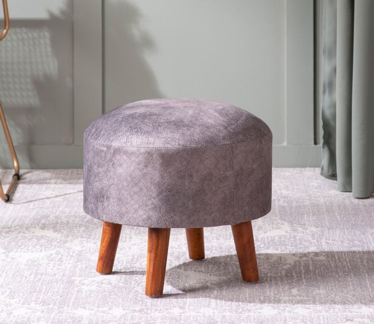 Brick  Faux Leather Ottoman (Grey)