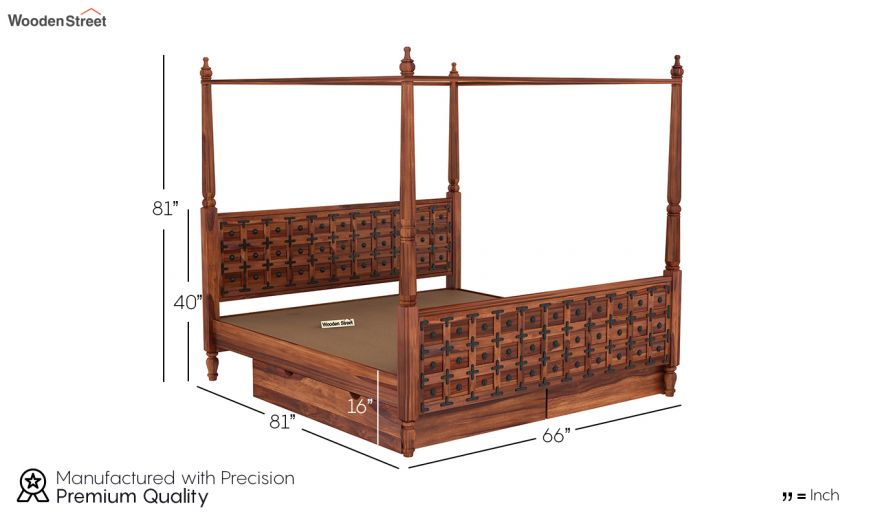 Buy Citadel Poster Bed With Storage (Queen Size, Honey Finish) Online