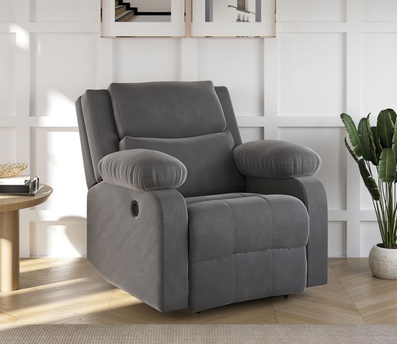 Oscar Velvet Fabric Automatic Electric Recliner (Grey)