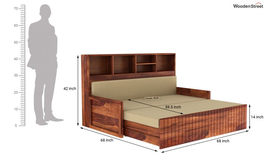 Savannah Sofa Bed With Storage King Size Honey Finish In India Wooden Street Savannah Sofa Bed With Storage, King Size Sofa Bed With Storage