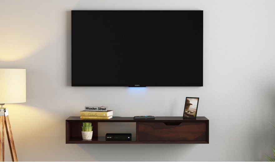 Otter Wall Mount Tv Unit With Storage Walnut Finish In India Wooden Street - Wall Mounted Tv Stand Otter Wall Mount Tv Unit With Storage Walnut Finish In India Wooden Street - Wall Mounted Tv Stand