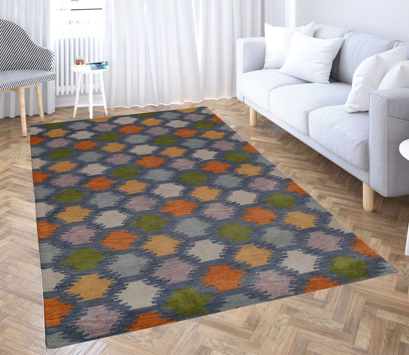 Hand-Tufted Wool Geometrical Pattern Carpet (Multi Color, 5 x 8 Feet)