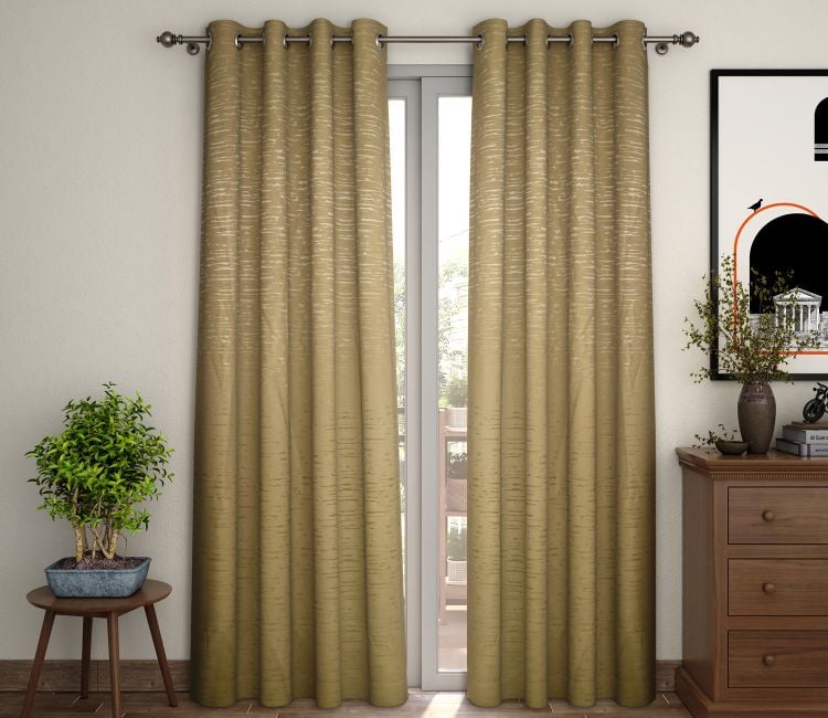 Solid Beige Light-Filtering Door Curtains Set of 2 (Beige, 7 Feet )