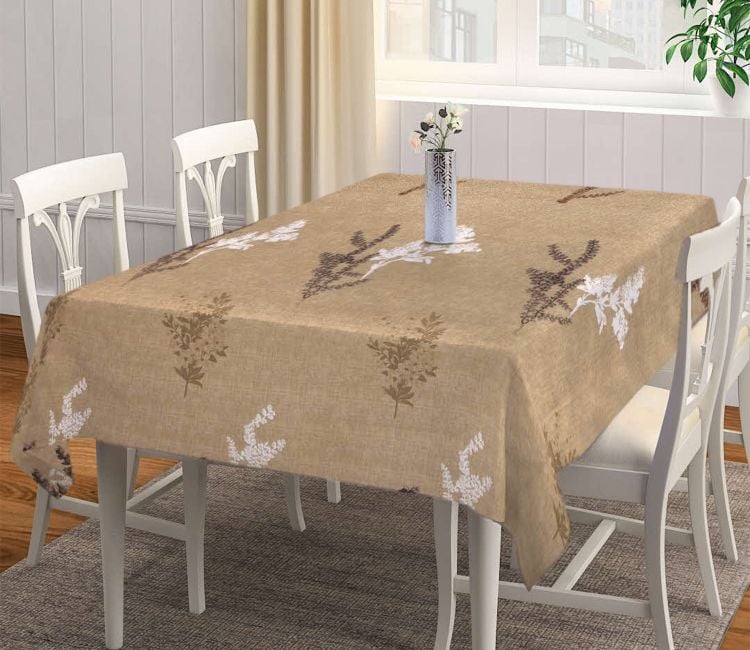 Brown Leaf Cotton Blend 6 Seater Table Cover (72 x 52 Inch)