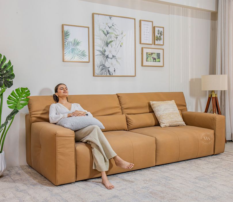 Front Image 1 - Baxter Comfort Max 3-Seater 50W Electric Sofa with Expandable Seating (Ochre)